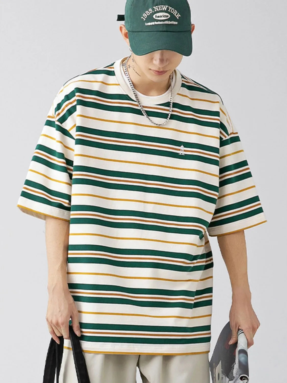 Men's Plus Size Basic style Round Neck Striped T-Shirt
