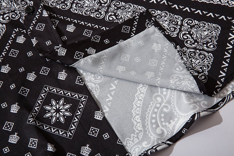 Cashew Flowers Print Shirt Mens Casual Loose Hip Hop Black Tops Long Sleeve Hawaiian Shirt Camisas Korean