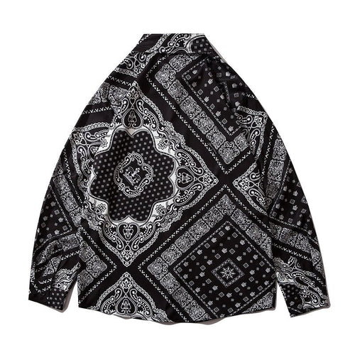 Cashew Flowers Print Shirt Mens Casual Loose Hip Hop Black Tops Long Sleeve Hawaiian Shirt Camisas Korean