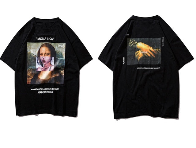 Funny Mona Lisa Printed Short Sleeve T Shirts Streetwear Men Summer Harajuku Hip Hop Top Tees Male Tshirts