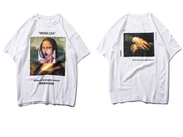 Funny Mona Lisa Printed Short Sleeve T Shirts Streetwear Men Summer Harajuku Hip Hop Top Tees Male Tshirts