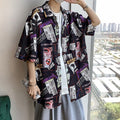 New Graffiti Pattern Mens Shirt Tops Playing Cards Printed Male Blouse Casual Half Sleeve Summer Floral Shirts