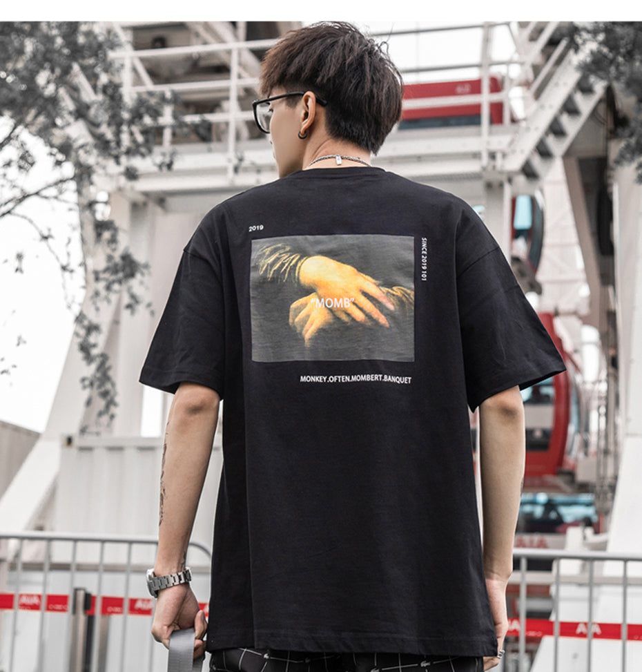 Funny Mona Lisa Printed Short Sleeve T Shirts Streetwear Men Summer Harajuku Hip Hop Top Tees Male Tshirts