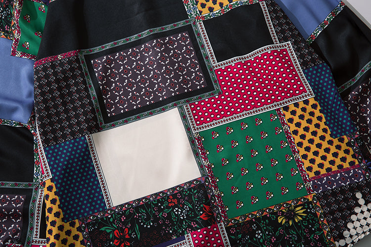 Geometry Print Shirts Color Block Patchwork Top Streetwear Mens Casual Hip Hop Long Sleeve Hawaiian Shirt