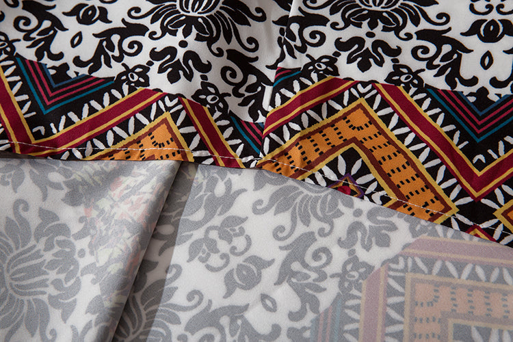 Geometry Print Orange Shirts Color Block Patchwork Clothes Mens Casual Hip Hop Long Sleeve Hawaiian Shirt