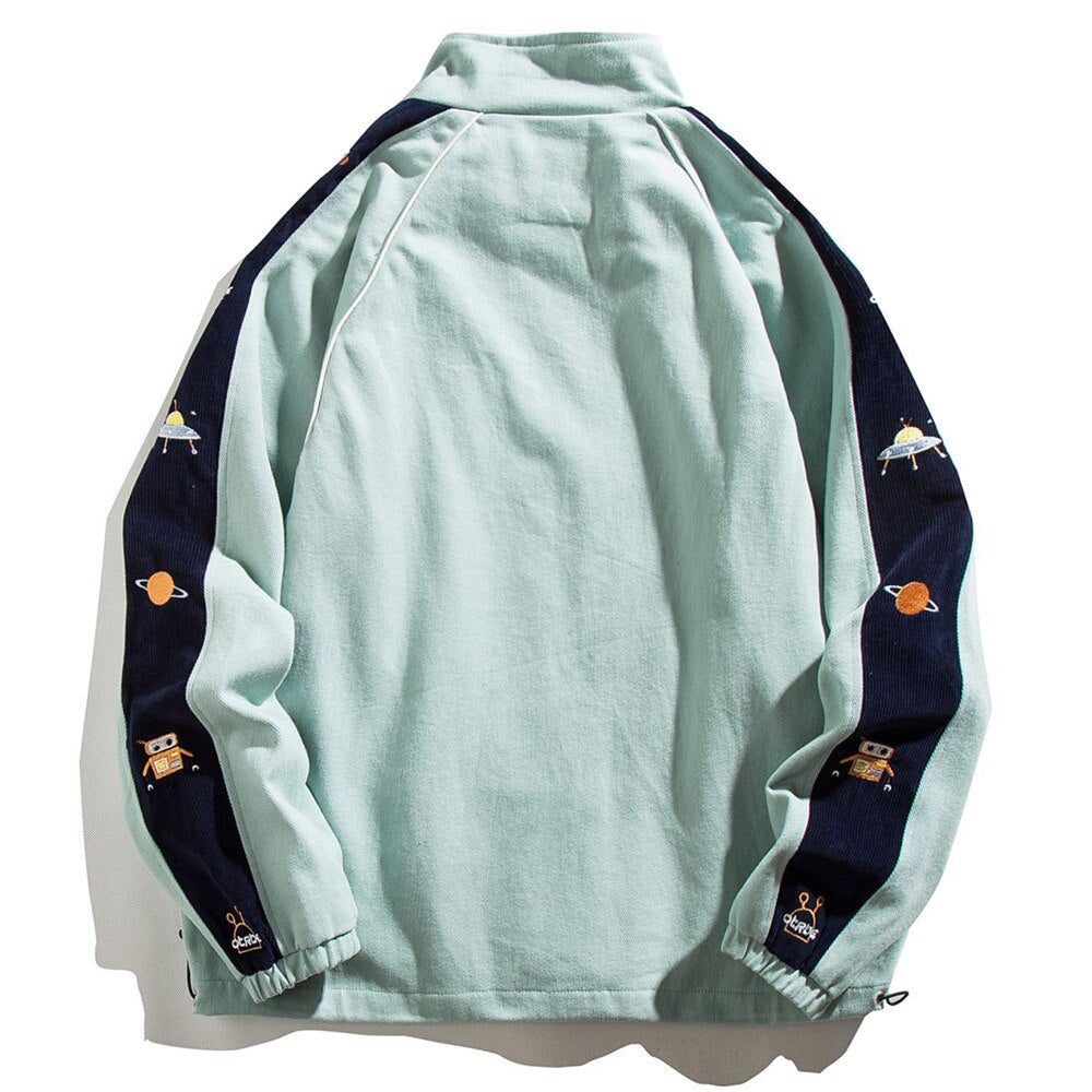 Robot Embroidery Patchwork Varsity Coat Harajuku Streetwear