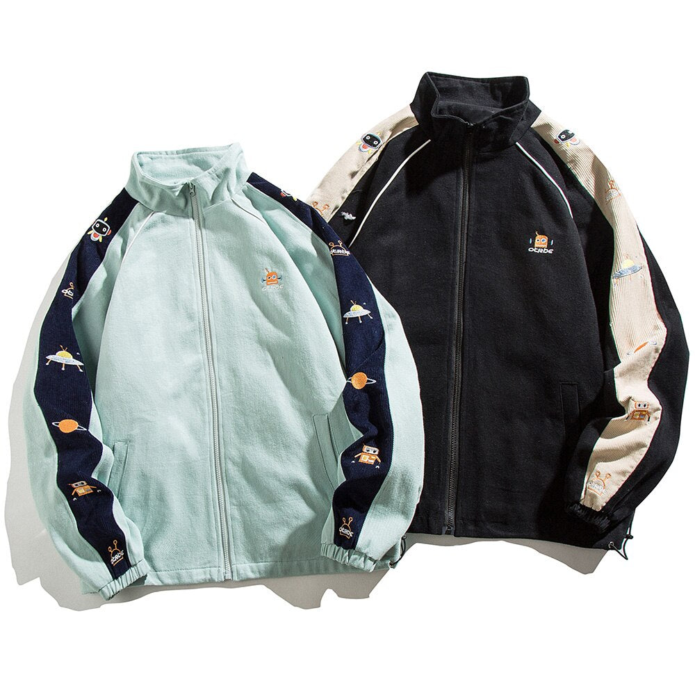 Robot Embroidery Patchwork Varsity Coat Harajuku Streetwear