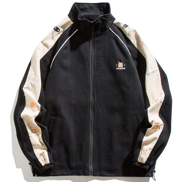 Robot Embroidery Patchwork Varsity Coat Harajuku Streetwear