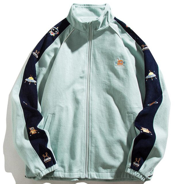 Robot Embroidery Patchwork Varsity Coat Harajuku Streetwear